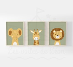 Set Of 3 Children's Safari Posters Lion, Giraffe, Elephant, Wall Decoration For Baby's Room, Savannah Poster, Baby Shower Gift - thumbnail 1