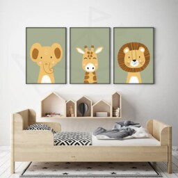Set Of 3 Children's Safari Posters Lion, Giraffe, Elephant, Wall Decoration For Baby's Room, Savannah Poster, Baby Shower Gift - thumbnail 2