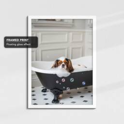 Cavalier King Charles Spaniel in The Bathtub Dog Pet Abstract Modern Painting Wall Art Framed Canvas Poster Print, Home Kitchen Office Decor - thumbnail 3