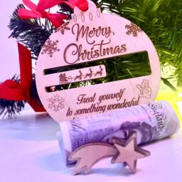 Personalised Christmas Bauble Tree Decoration Wood Xmas Gift Money Holder - thumbnail 3