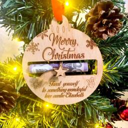 Personalised Christmas Bauble Tree Decoration Wood Xmas Gift Money Holder - thumbnail 2