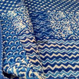Indigo Blue Patchprint Queen/King Kantha Quilt Throw Bedspread Indian Vintage Bohemian Blanket Coverlet Bedspread Bedcover Patchwork - thumbnail 2