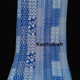 Indigo Blue Patchprint Queen/King Kantha Quilt Throw Bedspread Indian Vintage Bohemian Blanket Coverlet Bedspread Bedcover Patchwork - thumbnail 4