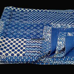 Indigo Blue Patchprint Queen/King Kantha Quilt Throw Bedspread Indian Vintage Bohemian Blanket Coverlet Bedspread Bedcover Patchwork - thumbnail 3