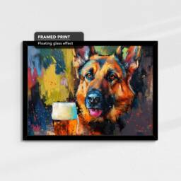 German Shepherd Beer Glass Painting Framed Poster Print & Canvas Wall Decor Art Bar Kitchen Room Dog Gift Pet - thumbnail 2