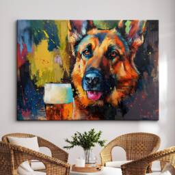German Shepherd Beer Glass Painting Framed Poster Print & Canvas Wall Decor Art Bar Kitchen Room Dog Gift Pet - thumbnail 1