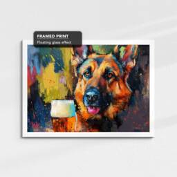 German Shepherd Beer Glass Painting Framed Poster Print & Canvas Wall Decor Art Bar Kitchen Room Dog Gift Pet - thumbnail 3