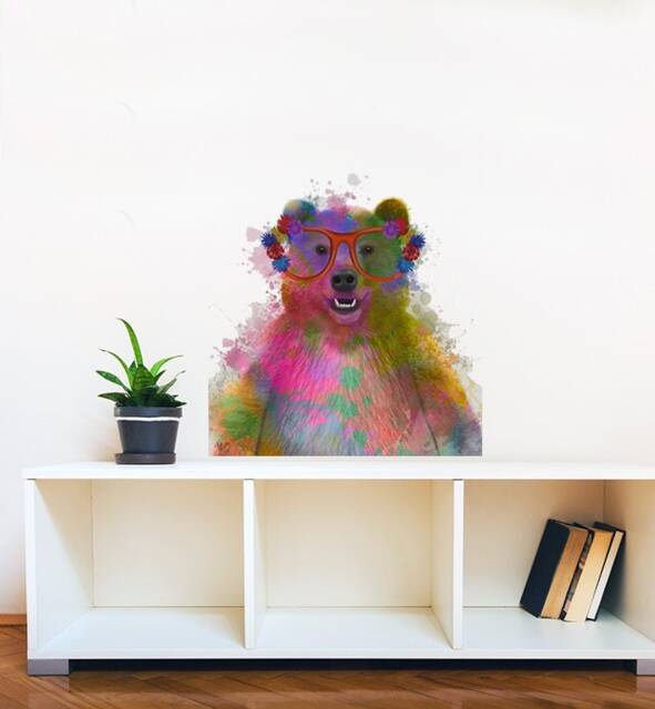 Rainbow Bear With Glasses Wall Sticker Decal - Kids Stickers, Animals Childrens Decals, Art, Room