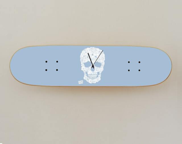 Skateboard Wall Clock - Floral Skull - image 1
