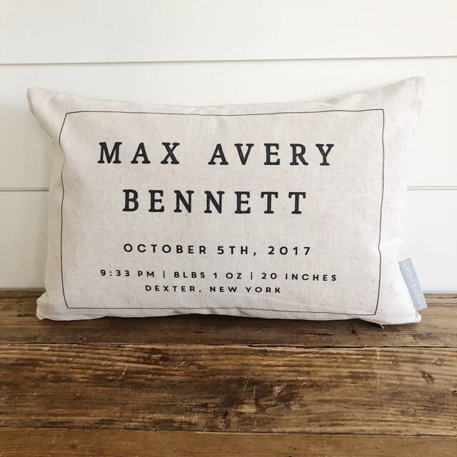Bold Lumbar Birth Announcement Pillow Cover - image 1