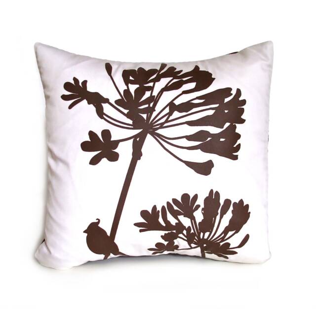Brown Print On Off-White Cardinal Agapanthus-Mini 10.5 Inches Square Pillow - image 1