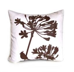 Brown Print On Off-White Cardinal Agapanthus-Mini 10.5 Inches Square Pillow - thumbnail 1
