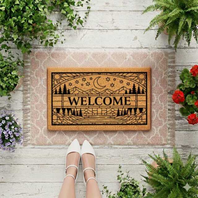 Night Sky Porch Mat - Pine Tree Forest Entryway D??cor - image 1