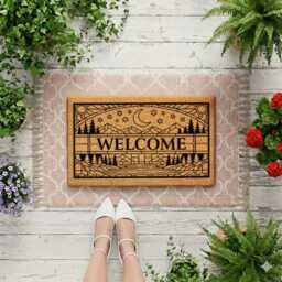 Night Sky Porch Mat - Pine Tree Forest Entryway D??cor
