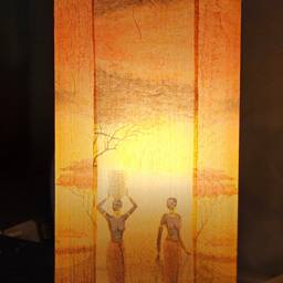 African Sunset Table Lamp Decoupaged Frosted Glass, Handmade Home Decor - thumbnail 3