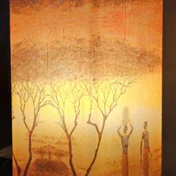 African Sunset Table Lamp Decoupaged Frosted Glass, Handmade Home Decor - thumbnail 2