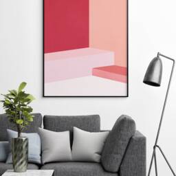 Pink Room Poster - Nordic Decor Scandinavian Print Minimalist Abstract Modern Wall Art Architecture - thumbnail 3