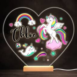 Unicorn Narwhal Colourful Heart Personalised Gift Led Lamp Night Light - Bedroom