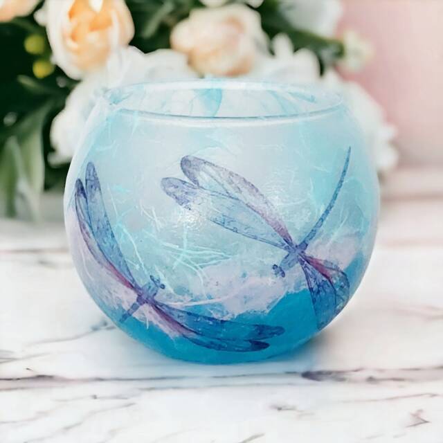 Dragonflies Tealight Holder, Dragonfly Glass Candle Home Decor, Gift Boxed - image 1