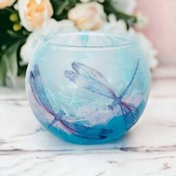 Dragonflies Tealight Holder, Dragonfly Glass Candle Home Decor, Gift Boxed - thumbnail 1