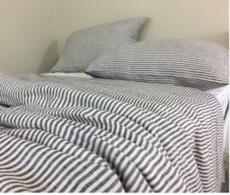 Cocoa Brown & White Striped Linen Duvet Cover, Natural Stripes, Standard Size Or Custom Size - thumbnail 1