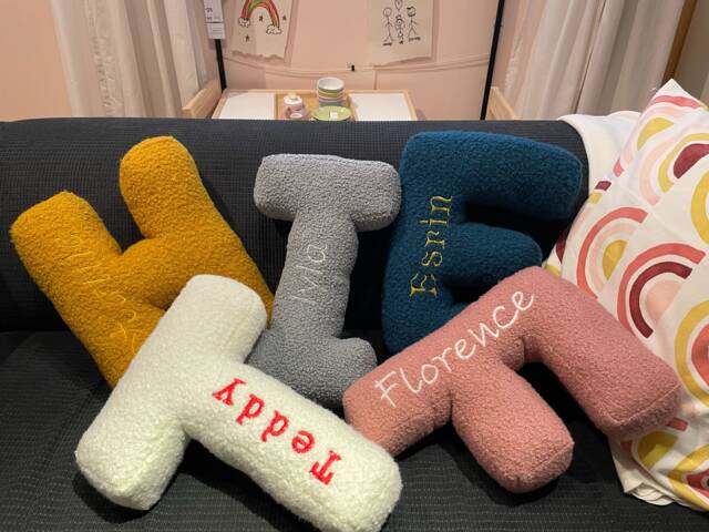 Embroidered Boucle Alphabet Pillow Handmade Teddy Letter Cushion - image 1