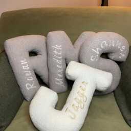 Embroidered Boucle Alphabet Pillow Handmade Teddy Letter Cushion - thumbnail 2