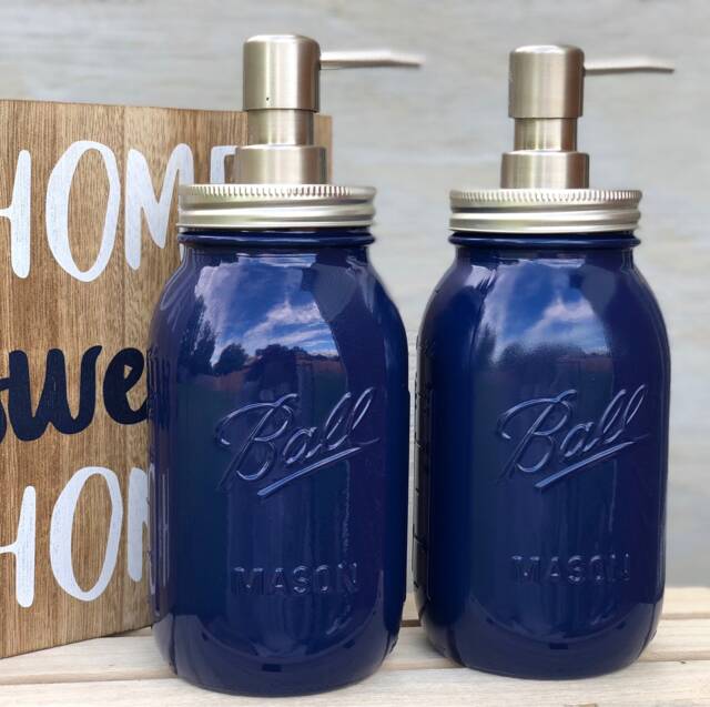 Lotion & Soap Dispenser, Mason Jar Set, Navy Blue - image 1