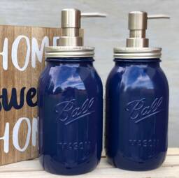 Lotion & Soap Dispenser, Mason Jar Set, Navy Blue - thumbnail 1