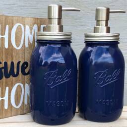 Lotion & Soap Dispenser, Mason Jar Set, Navy Blue - thumbnail 3
