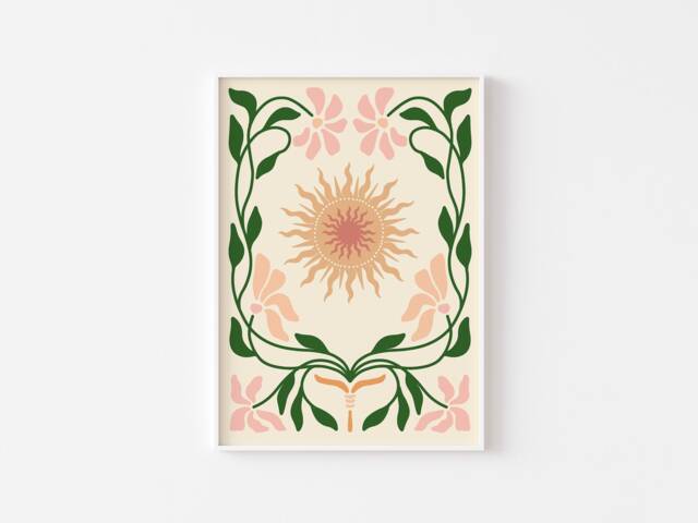 Boho Retro Floral Decorative Print - Colourful Bohemian Groovy Flowers, Abstract Flowers Foliage Botanical, Matisse Style, Pretty Spring Art - image 1