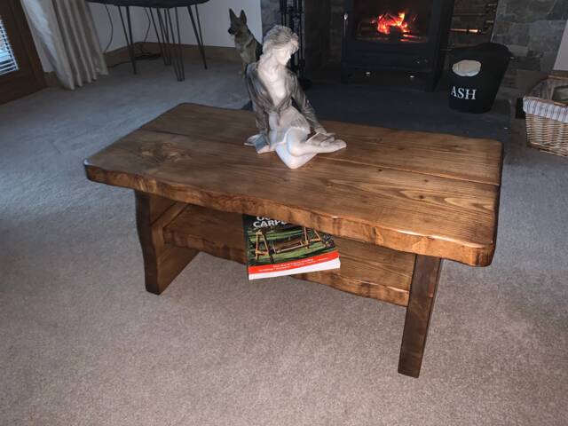 Coffee Table Waney Edge Live Edge Table Solid Wood Rustic Lounge With Shelf Oak Pine Walnut - image 1