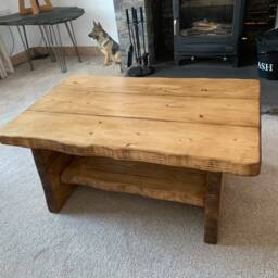Coffee Table Waney Edge Live Edge Table Solid Wood Rustic Lounge With Shelf Oak Pine Walnut - thumbnail 3
