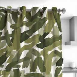 Green Abstract Brushstroke Curtains, Modern Artistic Drapes, Custom Made Window Panels For Living Room Bedroom Home Decor - thumbnail 3