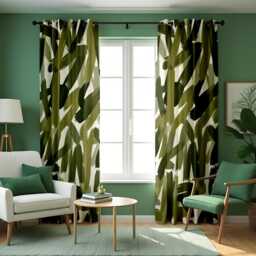 Green Abstract Brushstroke Curtains, Modern Artistic Drapes, Custom Made Window Panels For Living Room Bedroom Home Decor