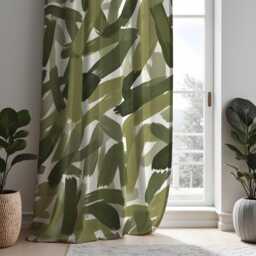 Green Abstract Brushstroke Curtains, Modern Artistic Drapes, Custom Made Window Panels For Living Room Bedroom Home Decor - thumbnail 2