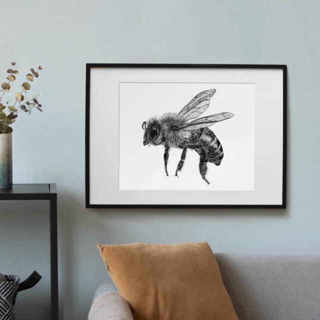 Black & White Honey Bee Art Print // A4 Bee Wall Art, Animal Pen Drawing, Wildlife Lover Gifts Hallway For Entryway - image 1