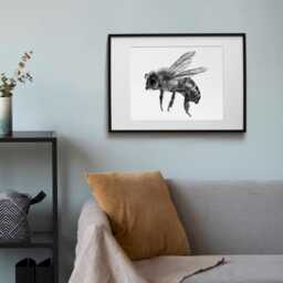 Black & White Honey Bee Art Print // A4 Bee Wall Art, Animal Pen Drawing, Wildlife Lover Gifts Hallway For Entryway - thumbnail 3