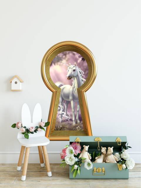 Unicorn 3D Keyhole Fabric Wall Decal - in Meadow 3D Sticker Fairytale Wonderland Removable - image 1