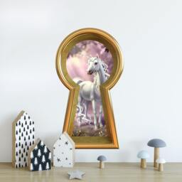 Unicorn 3D Keyhole Fabric Wall Decal - in Meadow 3D Sticker Fairytale Wonderland Removable - thumbnail 2