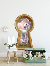 Unicorn 3D Keyhole Fabric Wall Decal - in Meadow 3D Sticker Fairytale Wonderland Removable