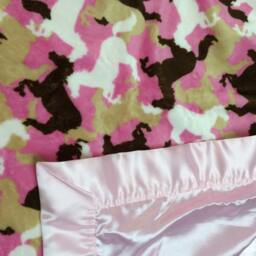 Free Embroidery 30 X 35 Pink & Brown Horsie Minky Satin Baby Blanket - thumbnail 2