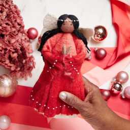 Praying Angel Tree Topper - Brown, Hand Felted Christmas Accessory, Handmade Festive Holiday Decor - thumbnail 1