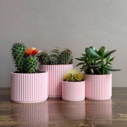 Set Of 4 Pink 3D Printed Planters Modern Home Decor - thumbnail 3