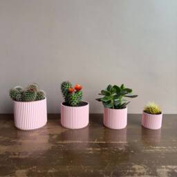 Set Of 4 Pink 3D Printed Planters Modern Home Decor - thumbnail 2