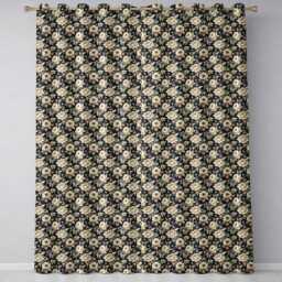 Classic Monochrome Floral Black Ivory Seamless Pattern Readymade Eyelet Ring Top Thermal 100% Blackout Curtains - thumbnail 2