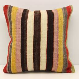 Vintage Turkish Kilim Pillow Cover - 16x16 Inch Wool & Cotton - thumbnail 1