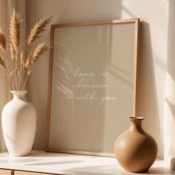Home Is Wherever I'm With You, Daily Affirmations Poster, Minimalist Decor, Cute Bedroom Print, Beige Wall Art, Family Quote Art - thumbnail 1