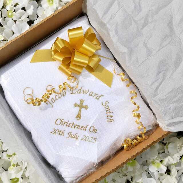 Personalised Baby Shawl Blanket Christening Baptism Gift Box Wrapped Embroidered Naming Day - image 1