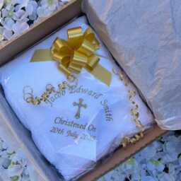 Personalised Baby Shawl Blanket Christening Baptism Gift Box Wrapped Embroidered Naming Day - thumbnail 2